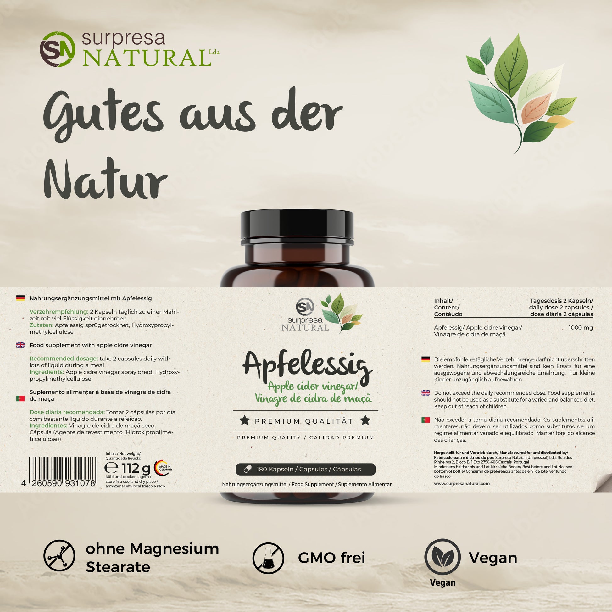 Apfelessig Kapseln Etikett – Made in Germany