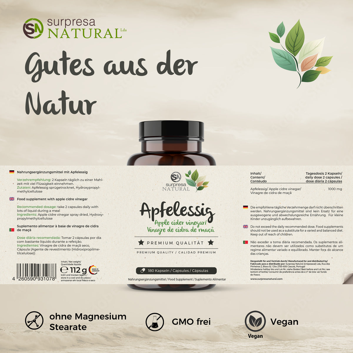Apfelessig Kapseln Etikett – Made in Germany
