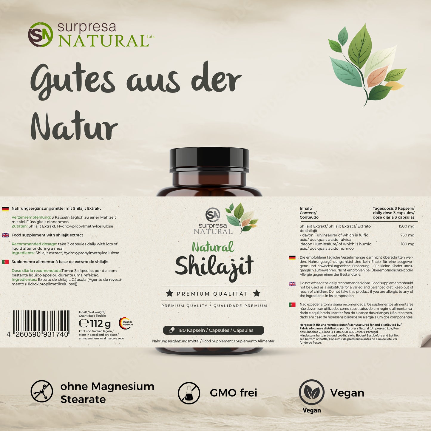 Shilajit Kapseln Etikett – Premium Qualität