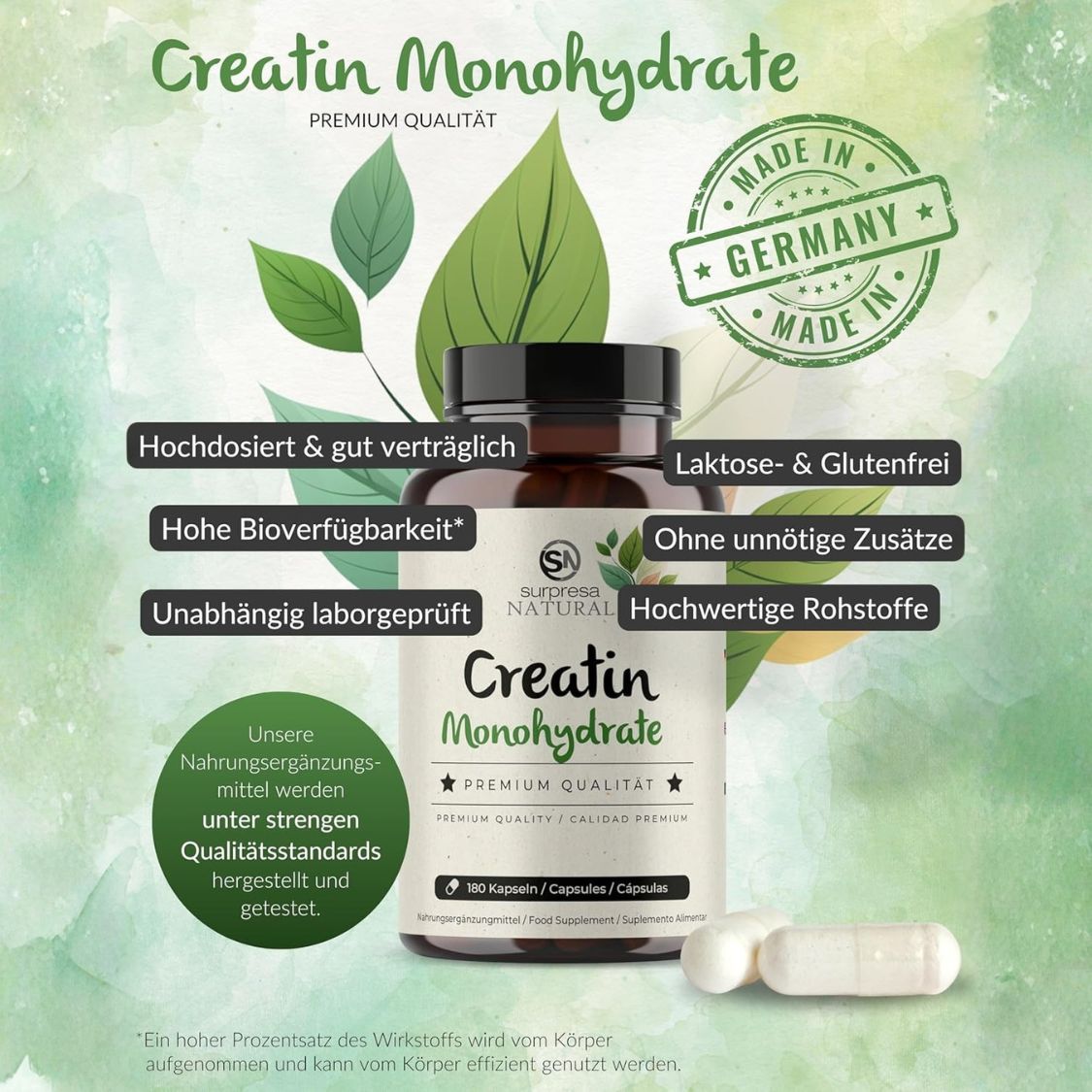 Kreatin Monohydrat hochdosiert – Premium Qualität, vegan