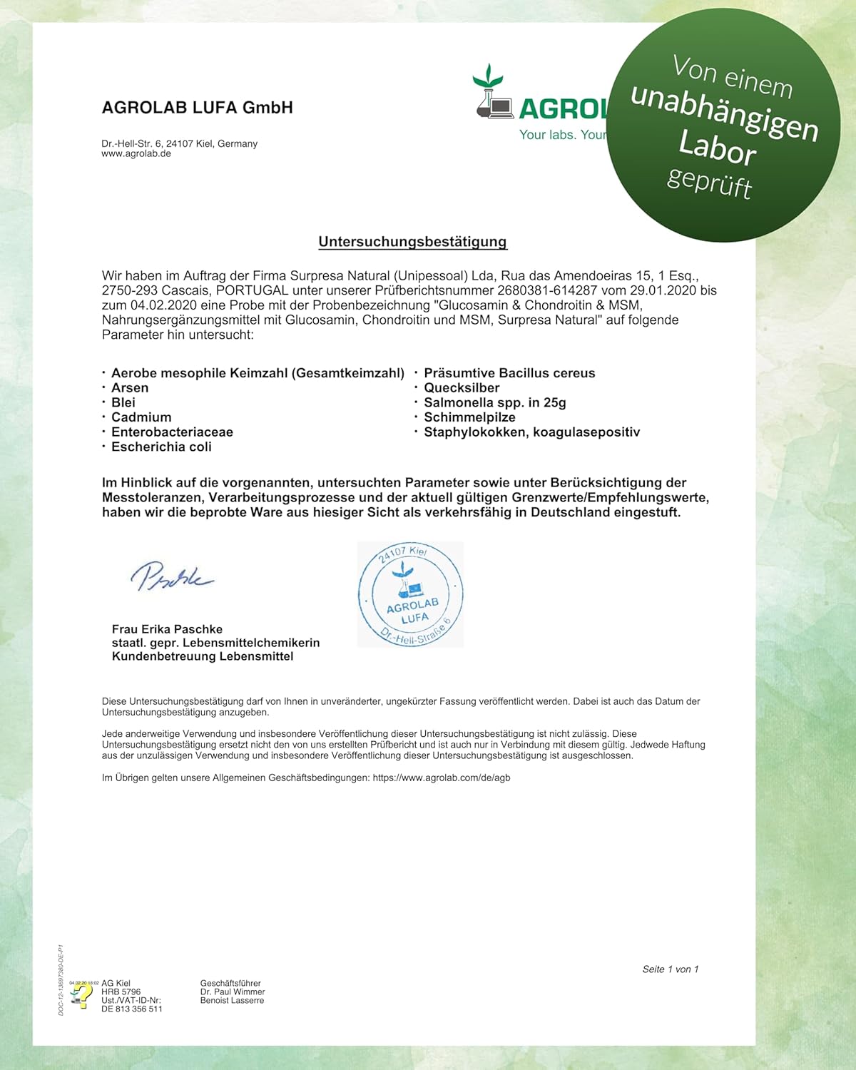 Glucosamin und Chondroitin ohne Zusätze