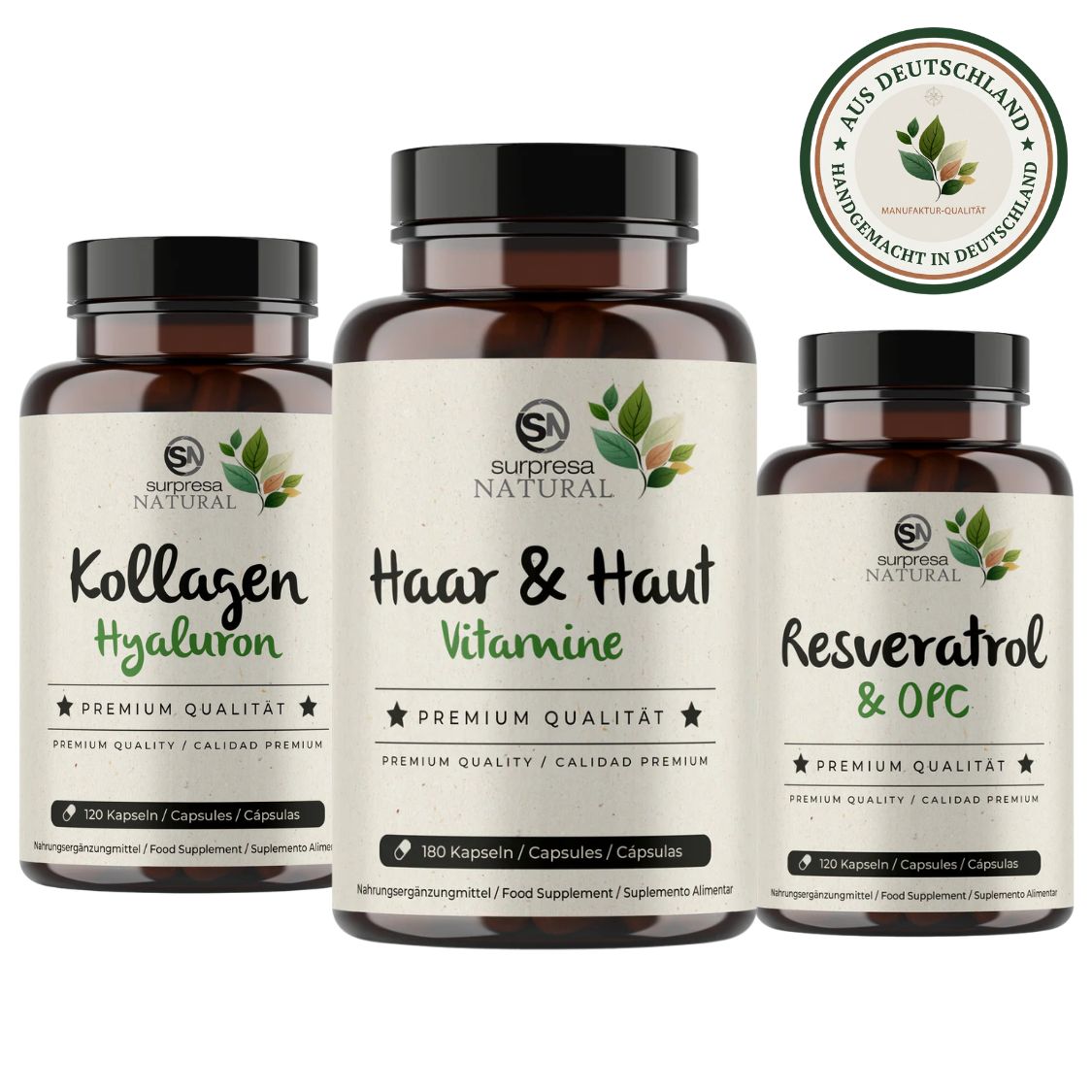 Hautjugend Trio Beauty Bundle mit Kollagen Hyaluron, Haut & Haar und Resveratrol & OPC – Premium Nahrungsergänzung für Schönheit von innen