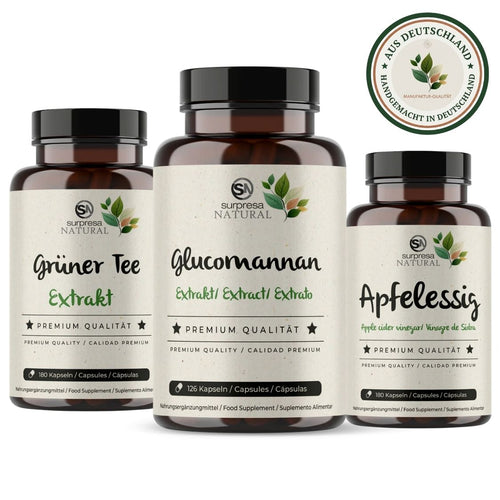 Stoffwechsel-Booster Trio Bundle mit Glucomannan, Apfelessig und Grünem Tee – Premium Nahrungsergänzung für aktiven Stoffwechsel und natürliche Sättigung