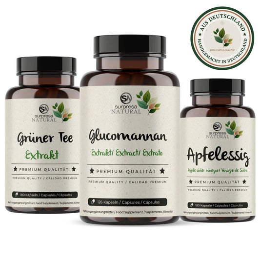 Stoffwechsel-Booster Trio Bundle mit Glucomannan, Apfelessig und Grünem Tee – Premium Nahrungsergänzung für aktiven Stoffwechsel und natürliche Sättigung